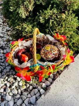 Vertical photo of easter in basket Stock Photos