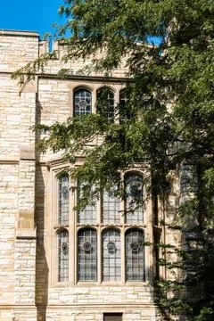 Vertical photo of the Gothic-style library at Northwestern University in Chicago Stock Photos