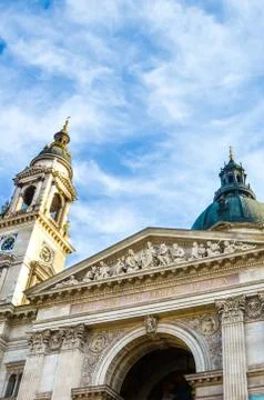 Vertical picture of the front side facade of Saint Stephen's Basilica in Stock Photos