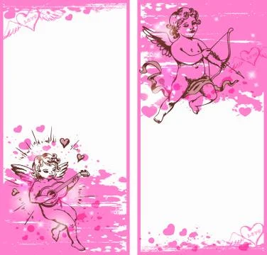 Vertical pink banners with Cupids Stock Illustration