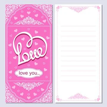 Vertical pink card with heart.  Stock Illustration