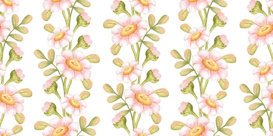 Vertical pink daisy seamless pattern Stock Illustration