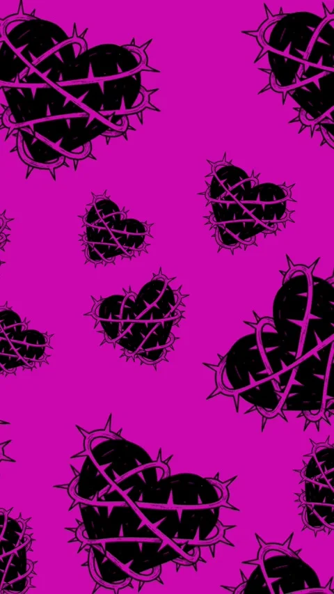 Vertical pink heart thorns, emo background, black  Stock Footage 329159000