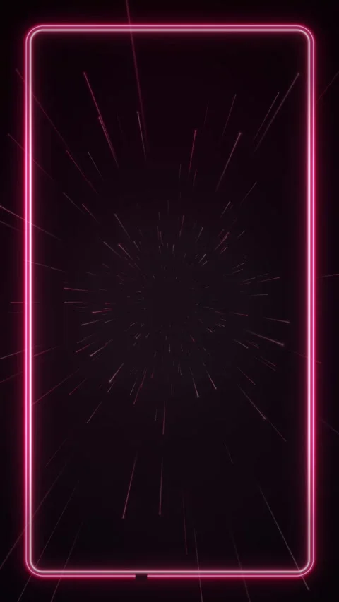 Vertical Pink Neon Frame with Glowing Warp Speed Light Trails Stock Footage 342314376
