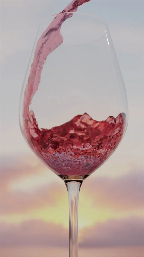 Vertical Pink Or Rose Wine Pouring Into Wine Glass Against Sunset Stock Footage 255297772