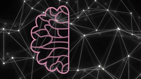 Vertical pink stroke starting, split brain drawing left folds and right cyan Stock Footage 334337475