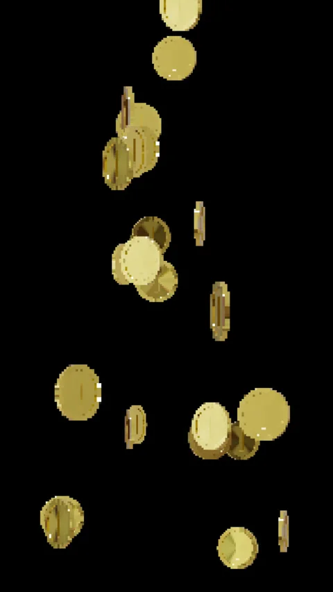Vertical pixel art golden coin particles falling Stock Footage 333339281