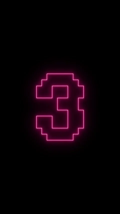 Vertical pixel art neon pink countdown animation five to zero on dark background Stock Footage 344974069