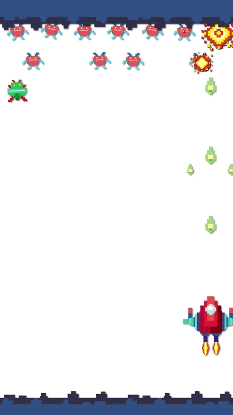 Vertical Pixel Art Space Shooter Game Animation with Red Spaceship Stock Footage 337090641