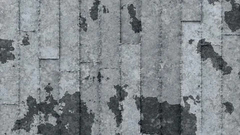 Vertical planks wall with peeling paint worn weathered rustic texture. 3D Illustrazione stock
