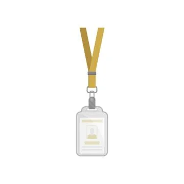 Vertical plastic ID card holder with yellow neck strap. Identification badge for Stock Illustration