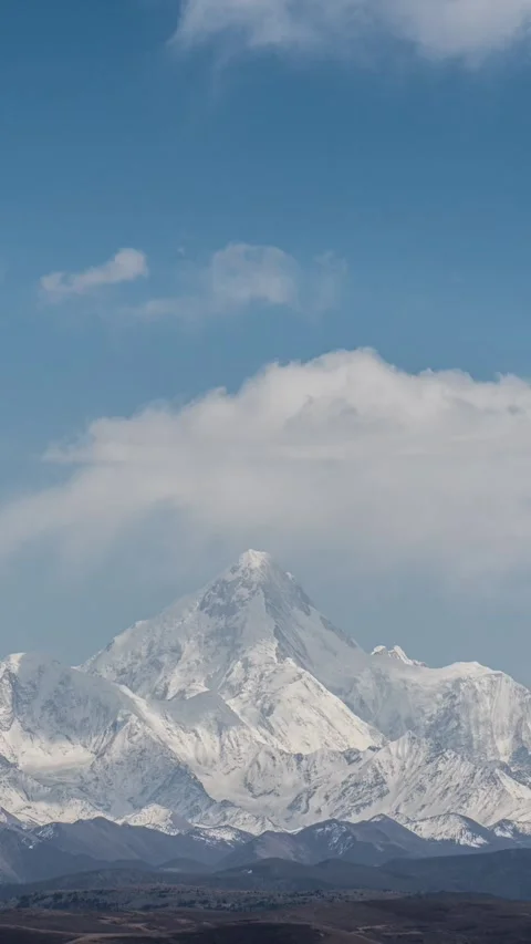 Vertical Plateau Snow Mountain Clouds Timelapse with Rolling Peaks Nature Vista Stock Footage 327479993
