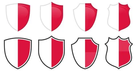 Vertical Polish flag in shield shape, four 3d and simple versions. Poland ico Stock Illustration
