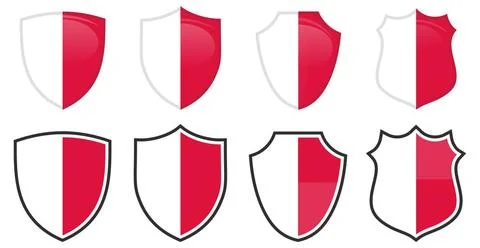 Vertical Polish flag in shield shape, four 3d and simple versions. Poland ... Stock Photos