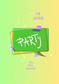 Vertical Pool Party banner with speech bubble and random abstract shapes. Tem Illustrazione stock