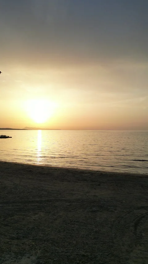 Vertical Portrait Beach Sunset Video on a Greek Beach 스톡 동영상 230896605