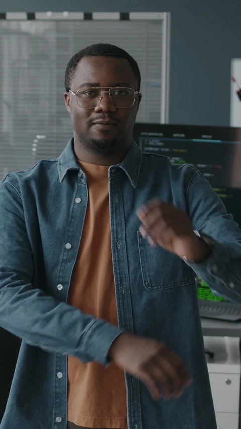 Vertical Portrait of Black Man in Programmers Office Stock Footage 276401728