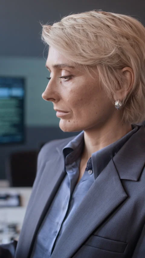 Vertical Portrait of Female Cybersecurity Engineer Using Tablet in Office Stock Footage 334936726