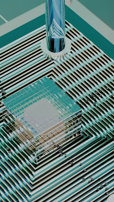 Vertical Portrait Framing Gold Quantum Processor, Vertical 9:16 4K Stock Footage 345013130