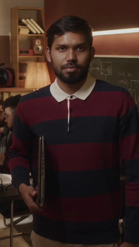 Vertical Portrait of Software Engineer with Laptop in Garage Office 스톡 동영상 276415281