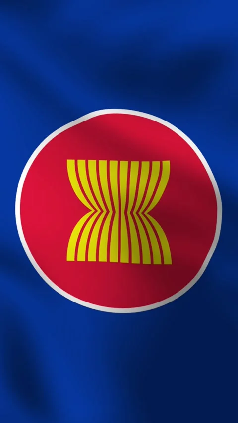 Vertical, portrait, waving flag of Association of Southeast Asian Nations Asia Vidéo 277071050