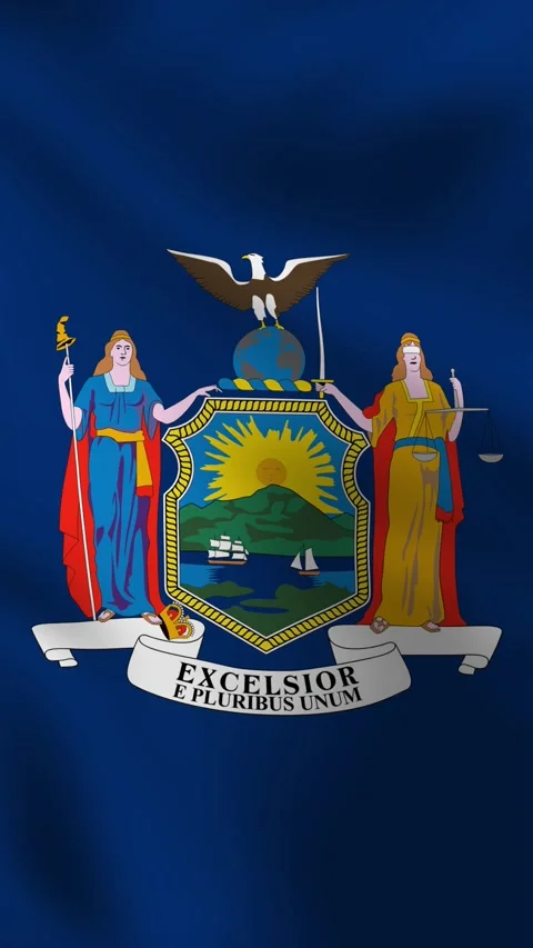 Vertical, portrait, waving national flag of New York. Видео 277116341