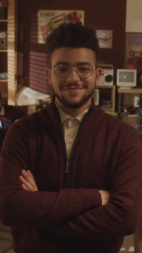 Vertical Portrait of Young Tech Developer in Vintage Garage Office Stock Footage 276414534