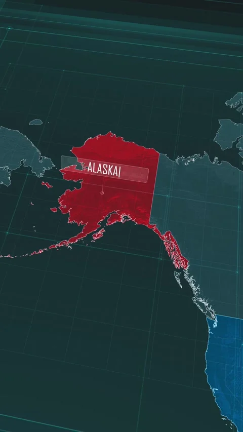Vertical portrait, zoom in to the map of Alaska state, with text and textless Stock Footage 320818846