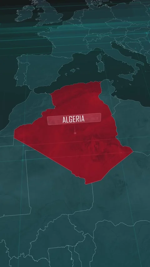 Vertical portrait, zoom in to the map of Algeria, with text and textless Stock Footage 320825798