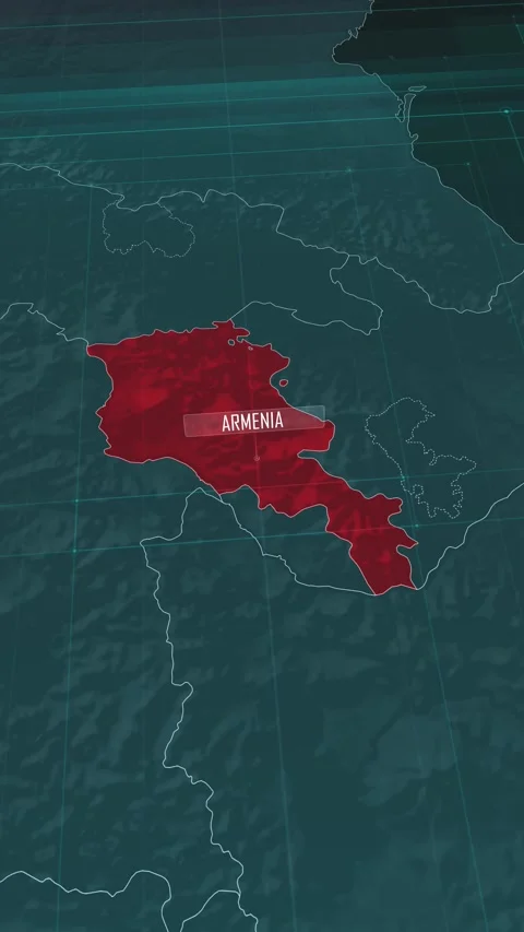 Vertical portrait, zoom in to the map of Armenia, with text and textless Stock Footage 320825048