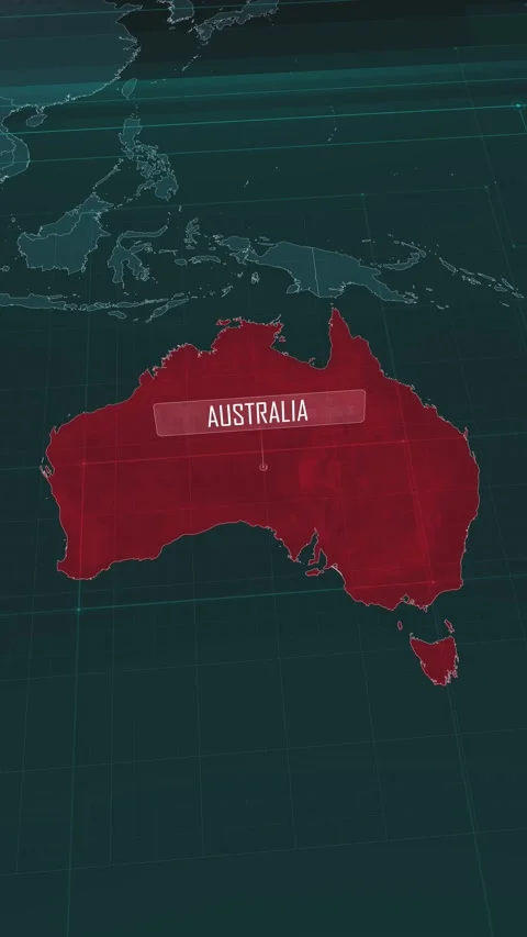 Vertical portrait, zoom in to the map of Australia, with text and textless Stock Footage 320862769