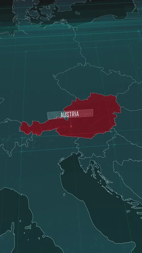Vertical portrait, zoom in to the map of Austria, with text and textless Stock Footage 320824772