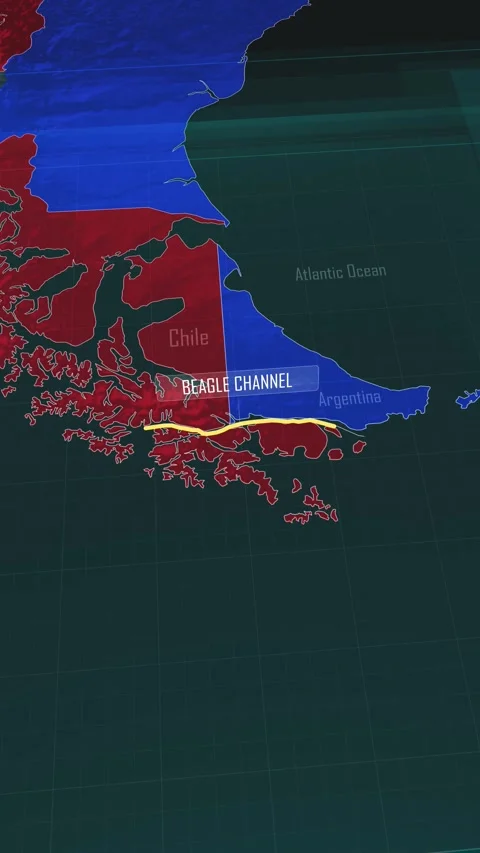 Vertical portrait, zoom in to the map of Beagle Channel with text, textless Stock Footage 320862790