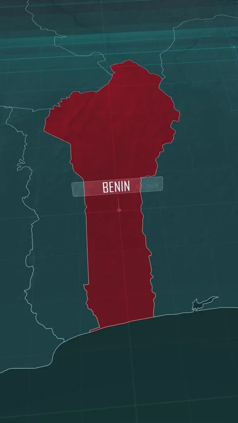 Vertical portrait, zoom in to the map of Benin, with text and textless Video stock 320825996