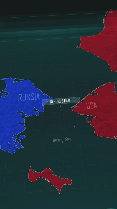 Vertical portrait, zoom in to the map of Bering Strait with text, textless Stock Footage 320862448