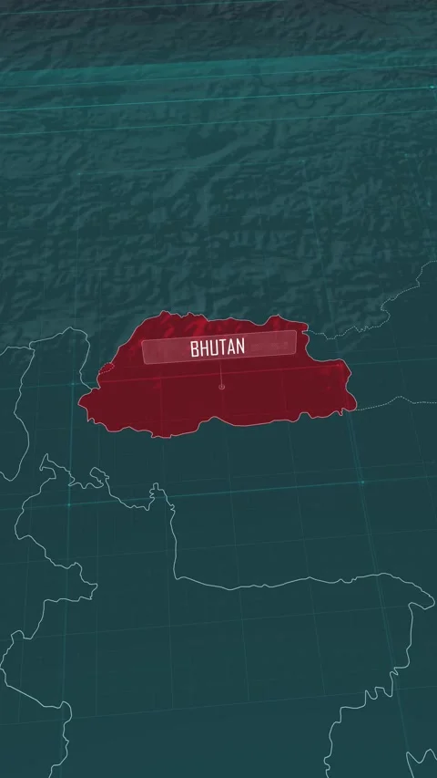 Vertical portrait, zoom in to the map of Bhutan, with text and textless Stock Footage 320862592