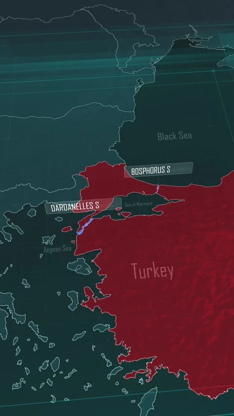 Vertical portrait, zoom in to the map of Bosphorus and Dardanelles Strait Stock Footage 320862751