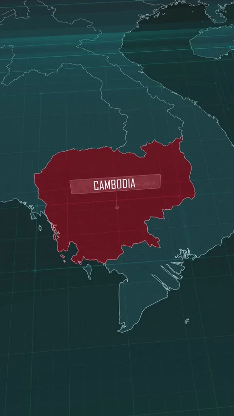 Vertical portrait, zoom in to the map of Cambodia, with text and textless Stock Footage 320861094