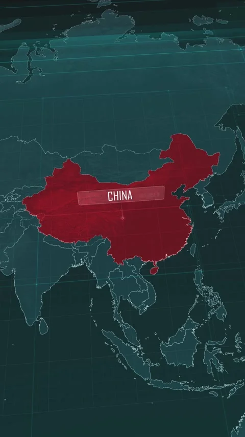 Vertical portrait, zoom in to the map of China, with text and textless Stock Footage 320863414