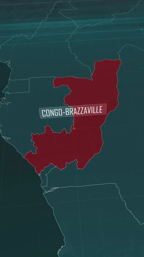 Vertical portrait, zoom in to the map of Congo-Brazzaville Stock Footage 320824655