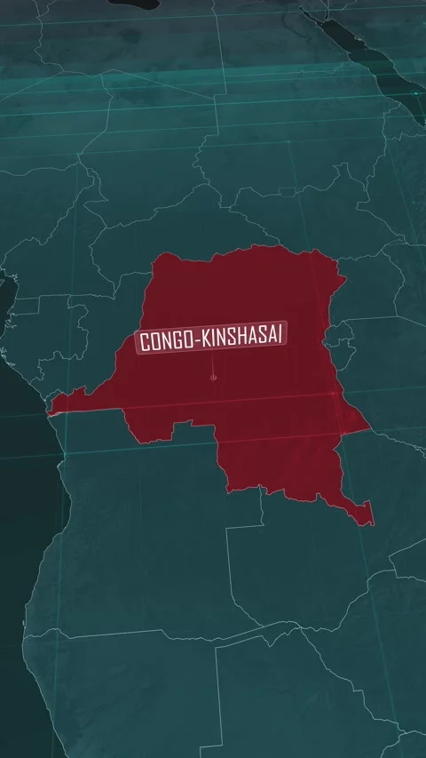Vertical portrait, zoom in to the map of Congo-Kinshasa, with text and textless Stock Footage 320825536