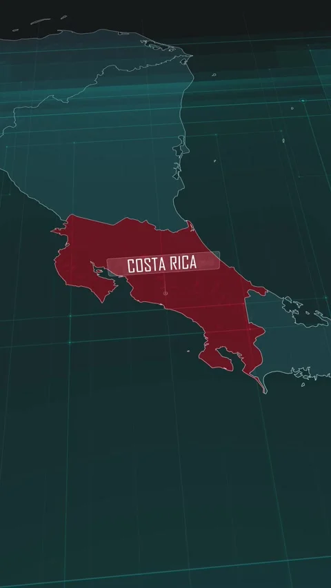 Vertical portrait, zoom in to the map of Costa Rica, with text and textless Stock Footage 320824495
