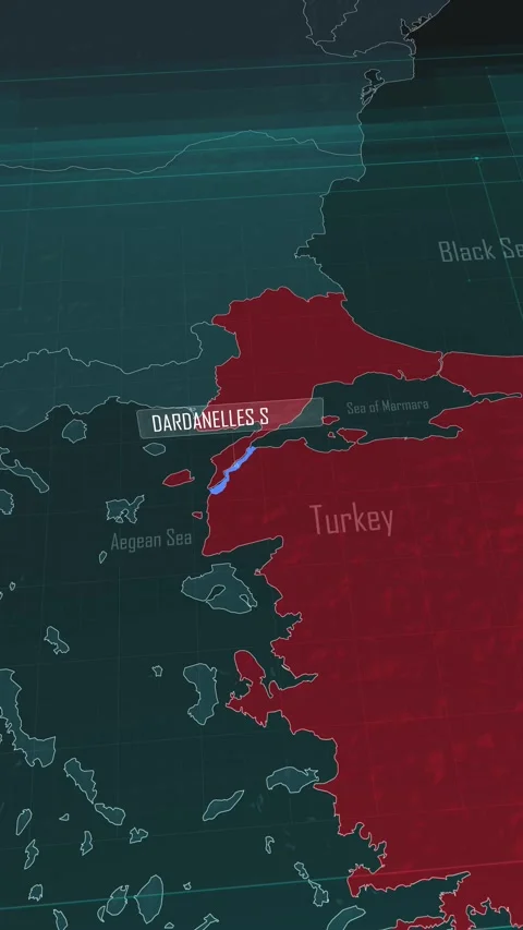 Vertical portrait, zoom in to the map of Dardanelles Strait with text, textless Stock Footage 320862680