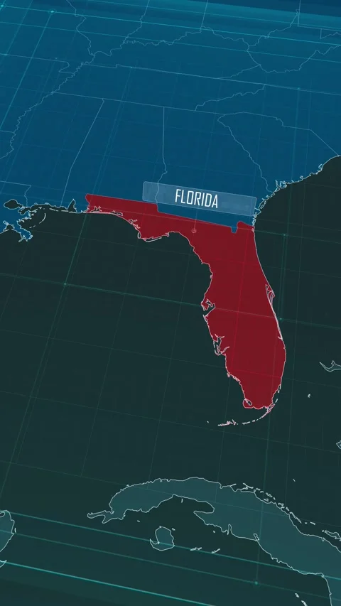 Vertical portrait, zoom in to the map of Florida state, with text and textless Stock Footage 320818608