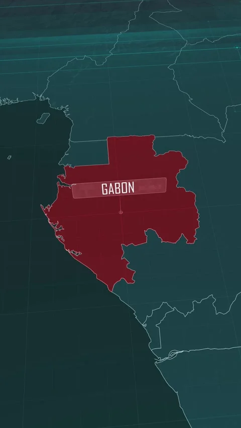 Vertical portrait, zoom in to the map of Gabon, with text and textless Stock Footage 320825780