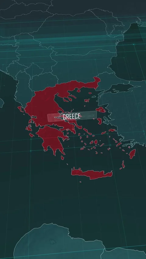 Vertical portrait, zoom in to the map of Greece, with text and textless Stock Footage 320825091