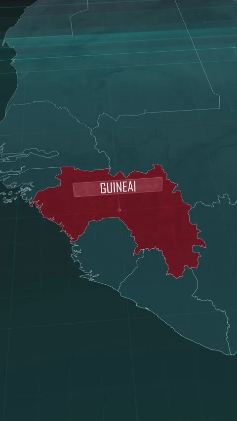 Vertical portrait, zoom in to the map of Guinea, with text and textless Stock Footage 320824897