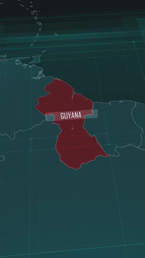 Vertical portrait, zoom in to the map of Guyana, with text and textless Stock Footage 320824510