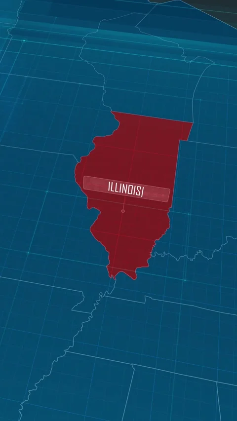 Vertical portrait, zoom in to the map of Illinois state, with text and textless Stock Footage 320818569