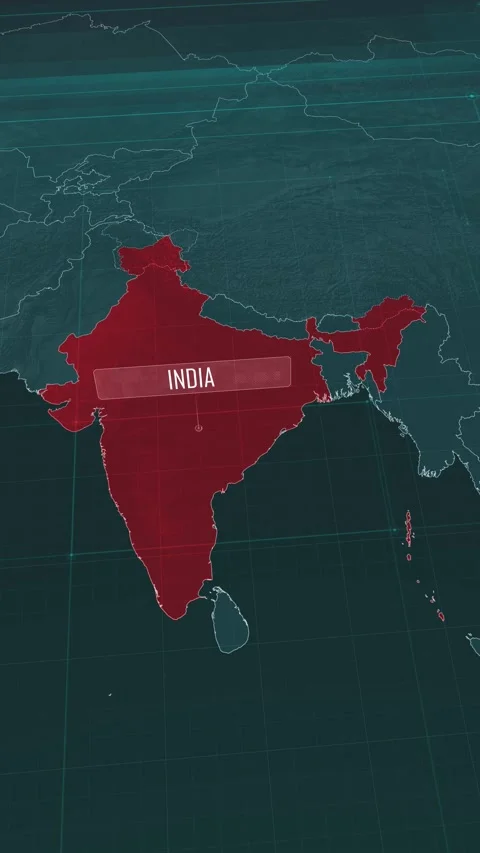 Vertical portrait, zoom in to the map of India, with text and textless Stock Footage 320863234